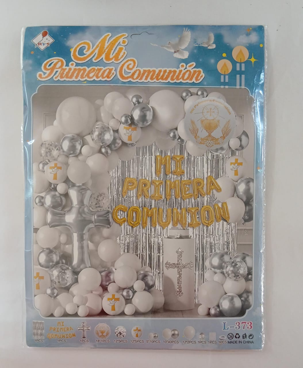 ARCO COMPLETO PRIMERA COMUNION   (BLANCO,PLATA,DORADO)