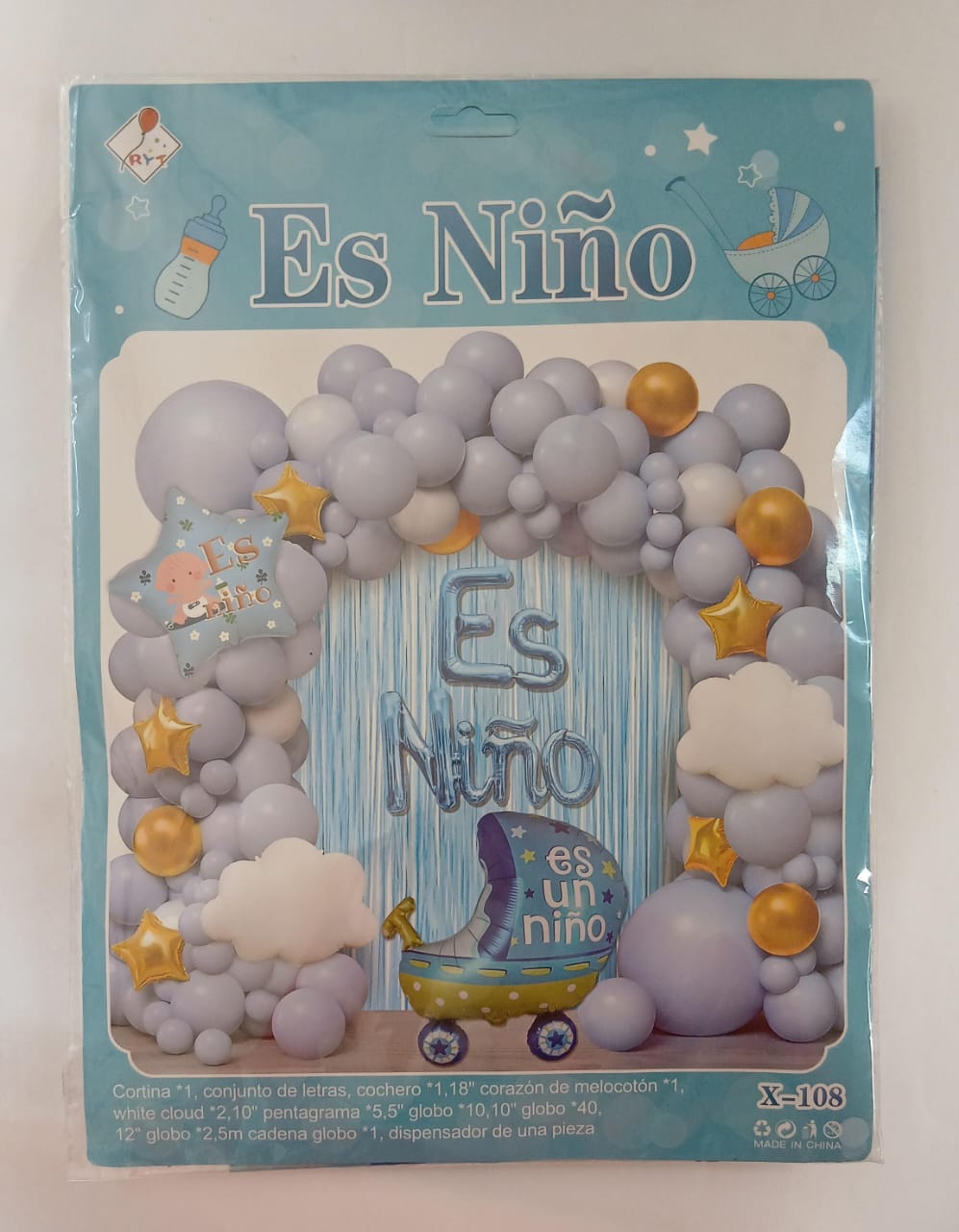 ARCO COMPLETO REVELACIÓN ES NIÑO CUNA  (AZUL CIELO,DORADO)