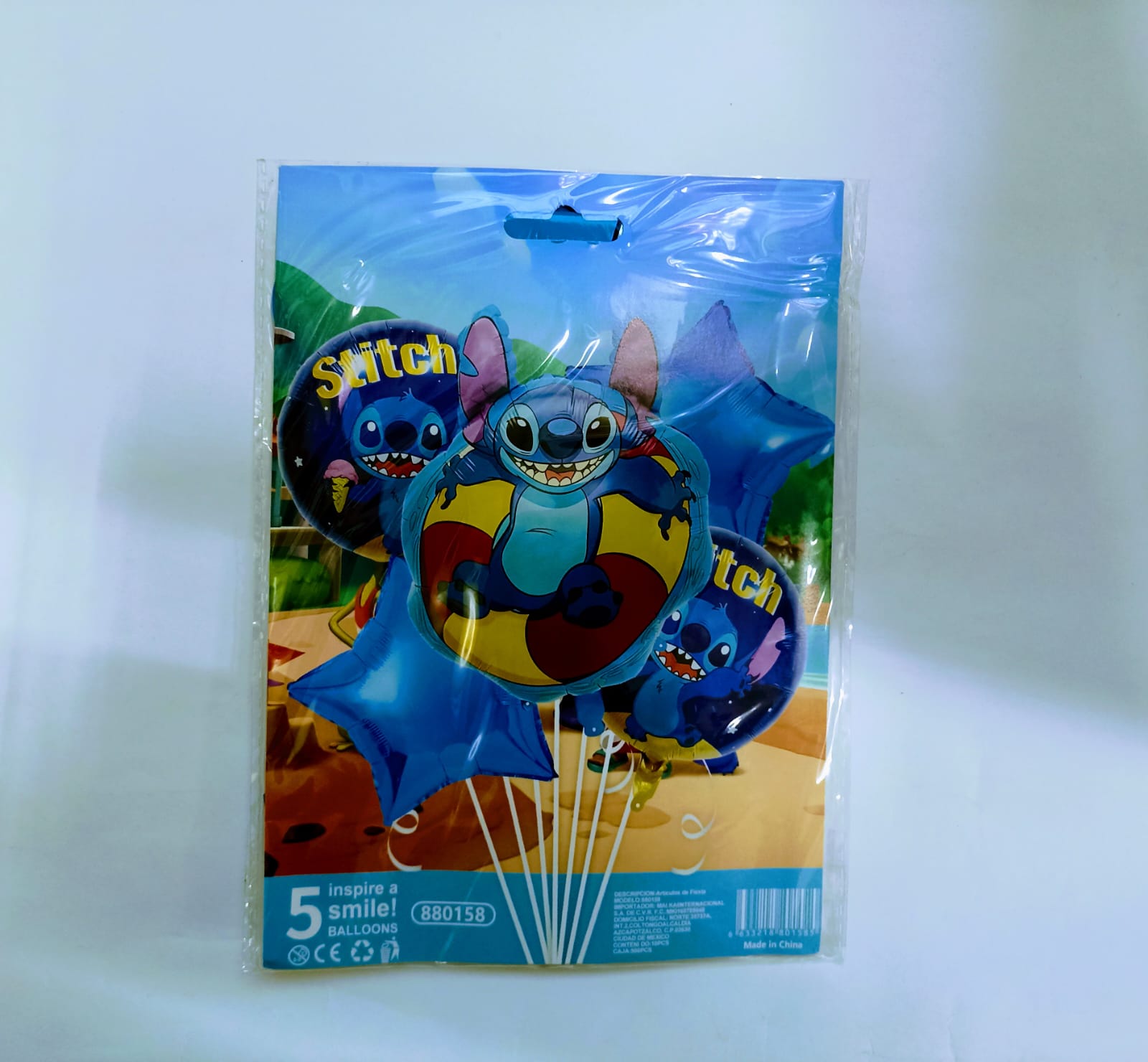 STITCH SET DE 5 GLOBOS METALICOS